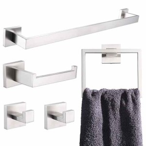 5 Pieces Bathroom Hardware Accessories Set Matte Black Towel Bar Set 2-Hooks Toilet Paper Holder Towel Ring Wall Mounted Stainless Steel 24-Inch Gold Brushed Chrome