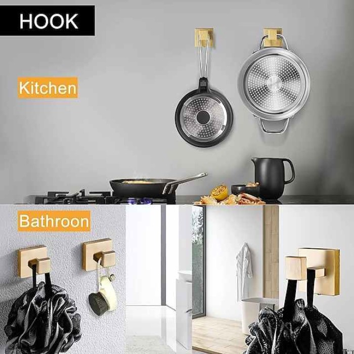 5 Pieces Bathroom Hardware Accessories Set Matte Black Towel Bar Set 2-Hooks Toilet Paper Holder Towel Ring Wall Mounted Stainless Steel 24-Inch Gold Brushed Chrome