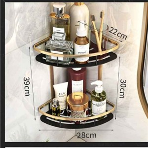 Bathroom Corner Shelf Bathroom Shower Caddy Organizer for Kitchen Toilet No Drilling 2-tier Bathroom Corner Shelves Shower Caddies(Black&Golden)