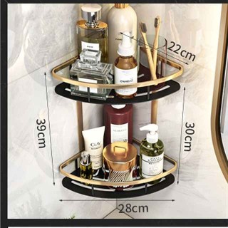 Bathroom Corner Shelf Bathroom Shower Caddy Organizer for Kitchen Toilet No Drilling 2-tier Bathroom Corner Shelves Shower Caddies(Black&Golden)