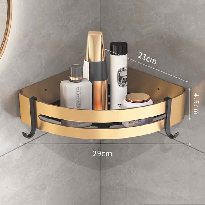 Bathroom Corner Shelf Bathroom Shower Caddy Organizer for Kitchen Toilet No Drilling 2-tier Bathroom Corner Shelves Shower Caddies(Black&Golden)