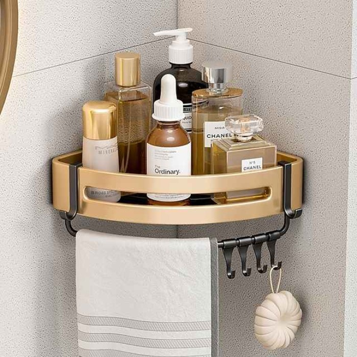 Bathroom Corner Shelf Bathroom Shower Caddy Organizer for Kitchen Toilet No Drilling 2-tier Bathroom Corner Shelves Shower Caddies(Black&Golden)