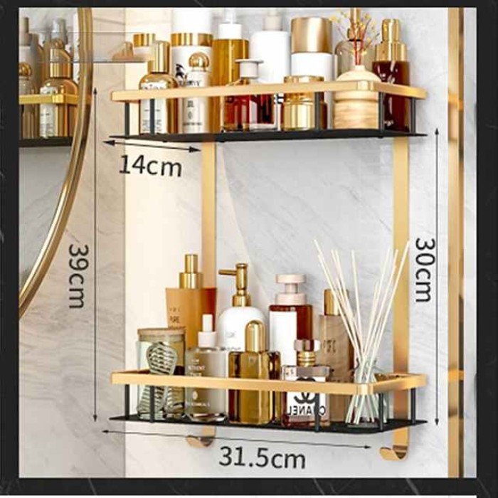 Bathroom Corner Shelf Bathroom Shower Caddy Organizer for Kitchen Toilet No Drilling 2-tier Bathroom Corner Shelves Shower Caddies(Black&Golden)