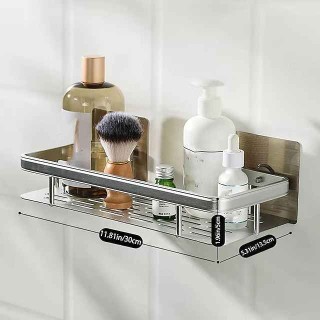 Bathroom Storage Rack Bathroom Storage Rack Upper Storage Cabinet Towel Hanging Below No Need to Drill Holes to Save Space Wall Mounted Design (Silver)