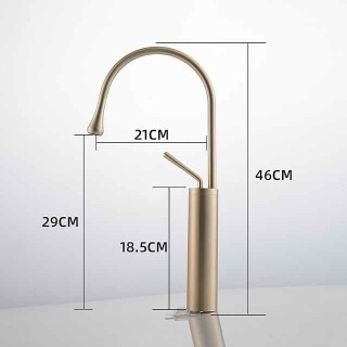 Bathroom Sink Mixer Faucet Brushed Gold Tall Deck Mounted, High Arc Vessel Tap Single Handle One Hole Standard Spout Wahsroom Basin Taps with Cold and Hot Water Hose