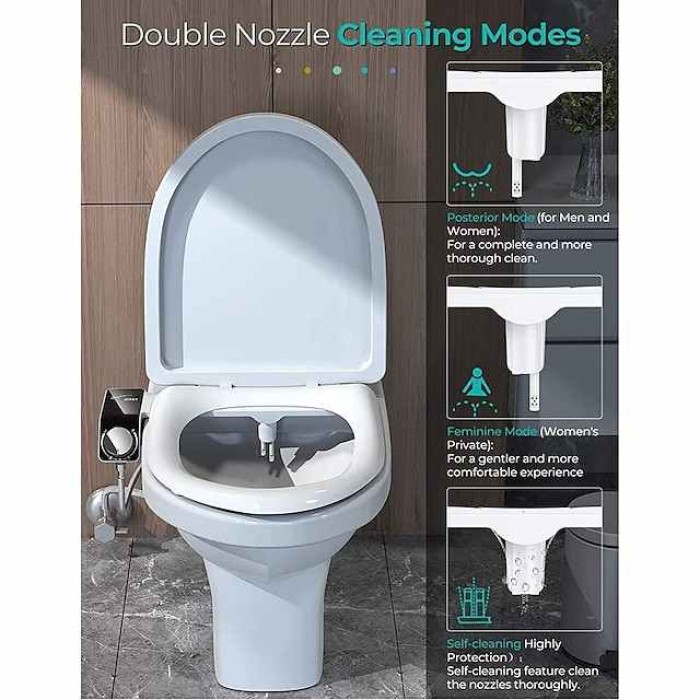 Bidet Attachment for Toilet - Self Cleaning Dual Nozzle, Non-Electric Bidet, Warm Fresh Water Bidet Sprayer With Pressure Controls