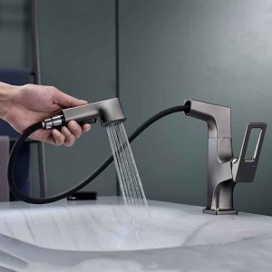 Bathroom Sink Mixer Faucet Liftable Body Pull Out 2 Mode Spout, 360° Rotatable Washroom Brass Basin Tap Deck Mounted, with Hot and Cold Water Vessel Tap