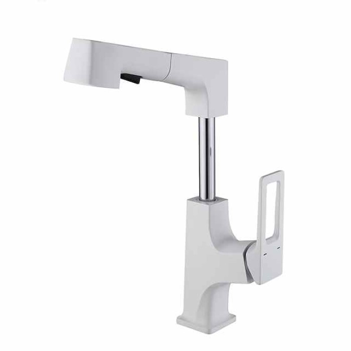 Bathroom Sink Mixer Faucet Liftable Body Pull Out 2 Mode Spout, 360° Rotatable Washroom Brass Basin Tap Deck Mounted, with Hot and Cold Water Vessel Tap