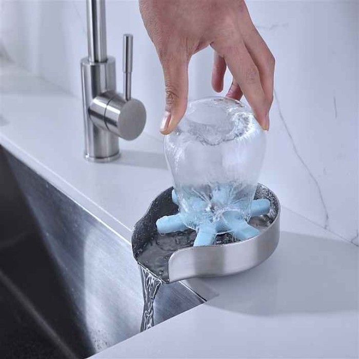 Stainless Steel Glass Rinser for Kitchen Sink, Glass Bottle Cup Washer for Sink Cup Rinser Clean Sink Attachment Accessories for Baby Bottle, Bar Wine Glass, and More Cups