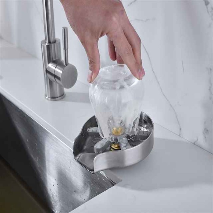 Stainless Steel Glass Rinser for Kitchen Sink, Glass Bottle Cup Washer for Sink Cup Rinser Clean Sink Attachment Accessories for Baby Bottle, Bar Wine Glass, and More Cups