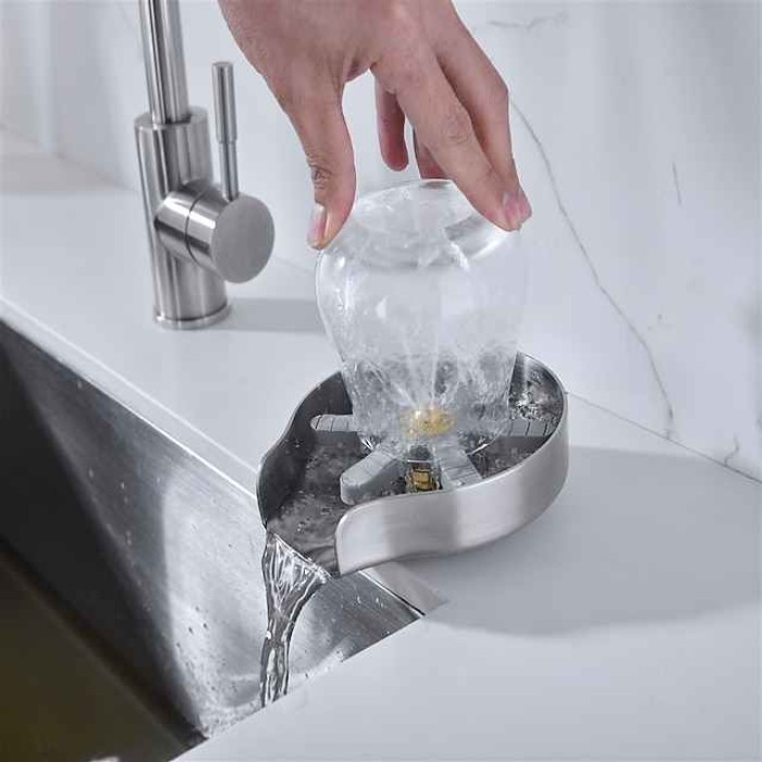 Stainless Steel Glass Rinser for Kitchen Sink, Glass Bottle Cup Washer for Sink Cup Rinser Clean Sink Attachment Accessories for Baby Bottle, Bar Wine Glass, and More Cups