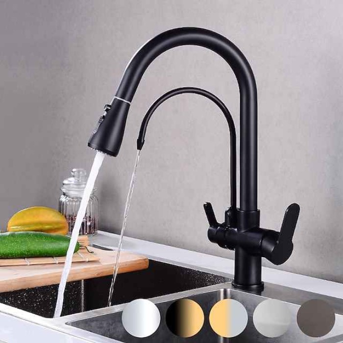 Kitchen faucet - Two Handles One Hole Electroplated / Painted Finishes Pull-out / Pull-down / Tall / High Arc / Purified water Centerset Modern Contemporary Kitchen Taps