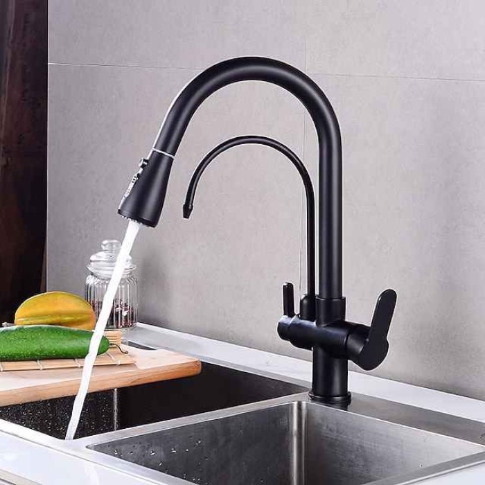 Kitchen faucet - Two Handles One Hole Electroplated / Painted Finishes Pull-out / Pull-down / Tall / High Arc / Purified water Centerset Modern Contemporary Kitchen Taps