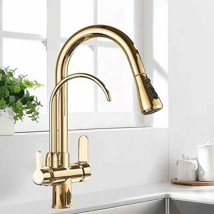 Kitchen faucet - Two Handles One Hole Electroplated / Painted Finishes Pull-out / Pull-down / Tall / High Arc / Purified water Centerset Modern Contemporary Kitchen Taps