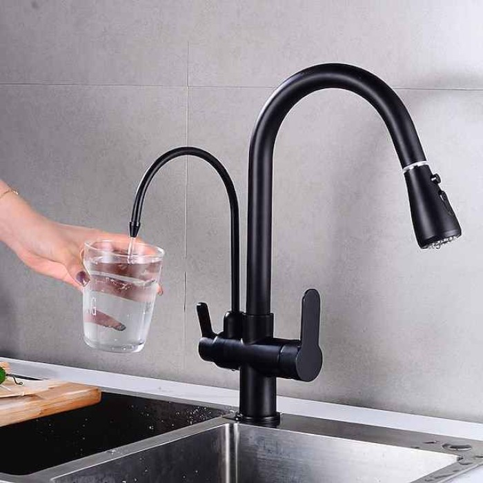 Kitchen faucet - Two Handles One Hole Electroplated / Painted Finishes Pull-out / Pull-down / Tall / High Arc / Purified water Centerset Modern Contemporary Kitchen Taps