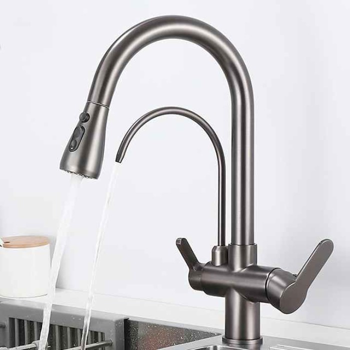 Kitchen faucet - Two Handles One Hole Electroplated / Painted Finishes Pull-out / Pull-down / Tall / High Arc / Purified water Centerset Modern Contemporary Kitchen Taps