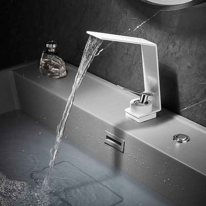 Bathroom Sink Faucet - Waterfall Electroplated / Painted Finishes Centerset Single Handle One HoleBath Taps