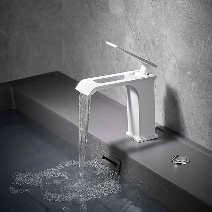 Bathroom Sink Faucet - Waterfall Electroplated / Painted Finishes Centerset Single Handle One HoleBath Taps