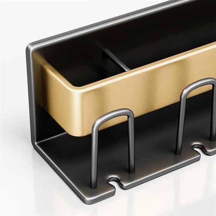 Toothbrush Holder Wall Mounted,Space Aluminium Black&Golden Toothbrush Rack Set for Bathroom Storage