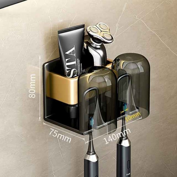 Toothbrush Holder Wall Mounted,Space Aluminium Black&Golden Toothbrush Rack Set for Bathroom Storage