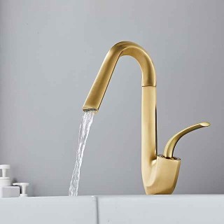 Bathroom Sink Faucet,Brass High Arc Waterfall Brushed and Painted Finishes Single Handle One Hole Bath Taps