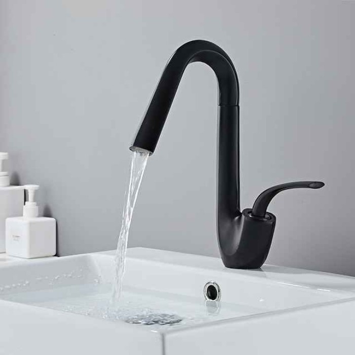 Bathroom Sink Faucet,Brass High Arc Waterfall Brushed and Painted Finishes Single Handle One Hole Bath Taps