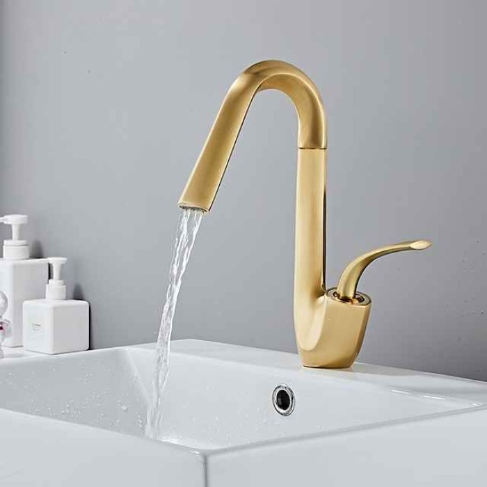 Bathroom Sink Faucet,Brass High Arc Waterfall Brushed and Painted Finishes Single Handle One Hole Bath Taps