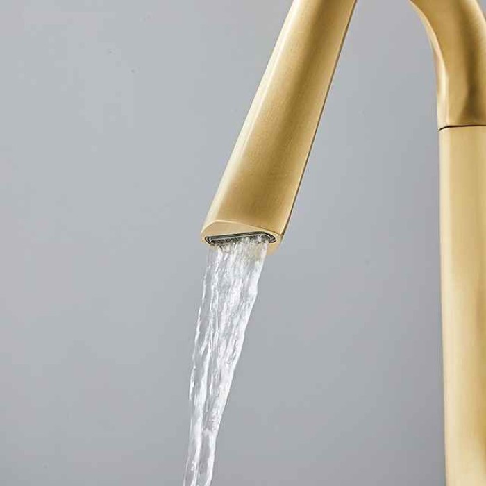 Bathroom Sink Faucet,Brass High Arc Waterfall Brushed and Painted Finishes Single Handle One Hole Bath Taps