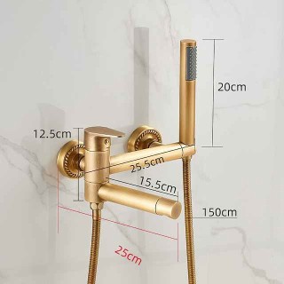 Vintage Bathtub Faucet Dual Spout Wall Mounted Golden, Bath Tub Filler Mixer Brass Tap with Heldhand Showerhand, Ceramic Valve Single Handle Control