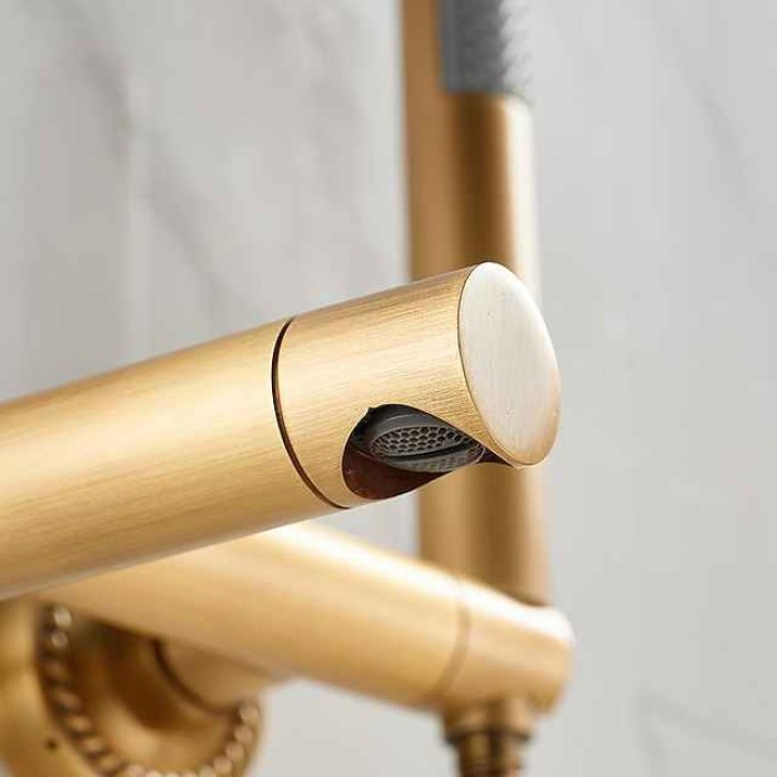 Vintage Bathtub Faucet Dual Spout Wall Mounted Golden, Bath Tub Filler Mixer Brass Tap with Heldhand Showerhand, Ceramic Valve Single Handle Control