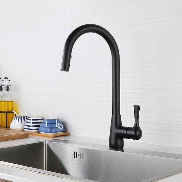 Kitchen Faucet with Pull-out Spray - Single Handle One Hole Electroplated / Painted Finishes Pull-out / Pull-down / Standard Spout / Tall / High Arc Centerset Modern Contemporary Kitchen Taps