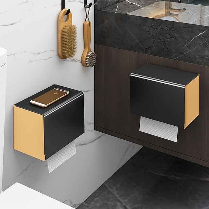 Paper Towel Rack Hole Free Light Luxury Black Gold Toilet Hand Wipe Paper Towel Box Toilet Mobile Phone Toilet Roll Paper Toilet Paper Rack