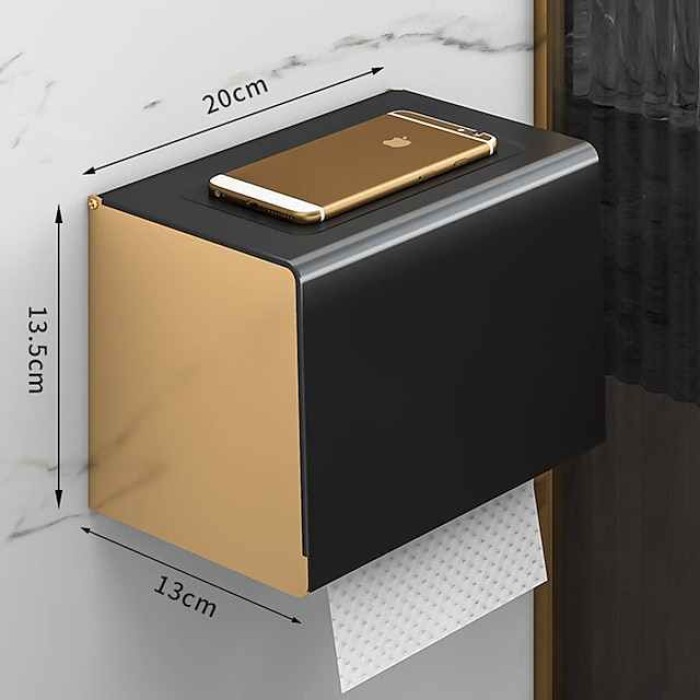 Paper Towel Rack Hole Free Light Luxury Black Gold Toilet Hand Wipe Paper Towel Box Toilet Mobile Phone Toilet Roll Paper Toilet Paper Rack