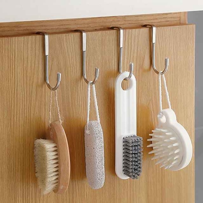 3pcs Stainless Steel Hook Free Punching Double S-Shape Hook Kitchen Bathroom Cabinet Door Back Type Coat Towel Storage Hanger