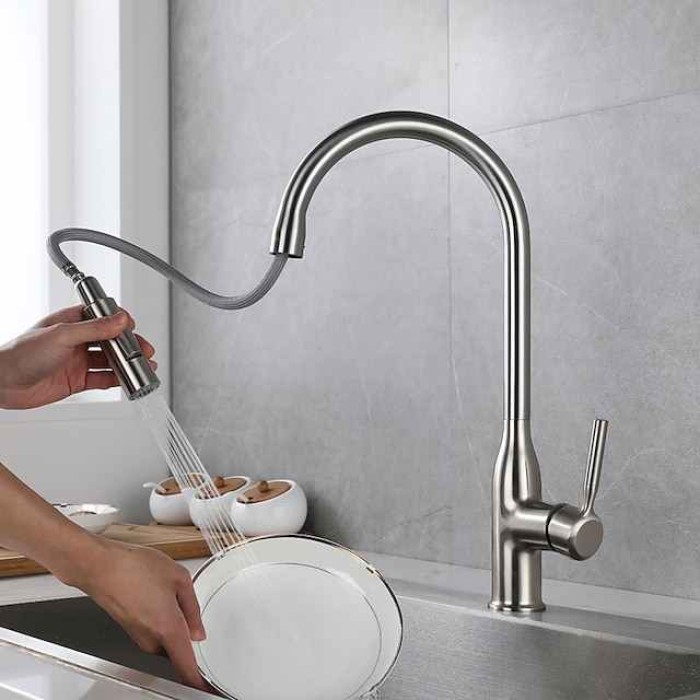 Kitchen faucet - Single Handle One Hole Brushed / Electroplated / Painted Finishes Pull-out / Pull-down / Standard Spout / Tall / High Arc Centerset Modern Contemporary Kitchen Taps