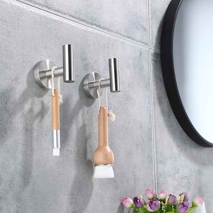 2PCS Robe Hooks Wall Mounted Clothes Hooks 304 Stainless Steel High Bearing Capacity Hooks for Bathroom/Kitchen