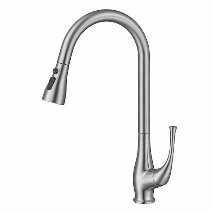 Kitchen Faucet with Pull-out Spray,Single Handle One Hole Brushed / Electroplated Pull-out / Pull-down / Standard Spout / Tall / High Arc Centerset