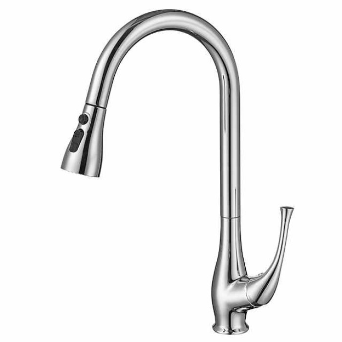 Kitchen Faucet with Pull-out Spray,Single Handle One Hole Brushed / Electroplated Pull-out / Pull-down / Standard Spout / Tall / High Arc Centerset