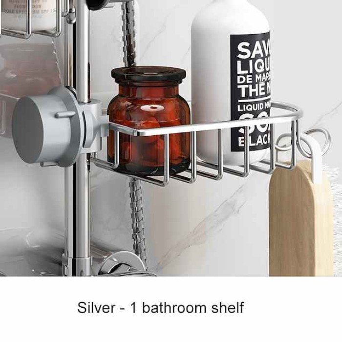 Shower Rack Space Aluminum Bathroom Shower Gel Rack Net Basket Toilet Storage Rack Lifting Shower Bar Tray