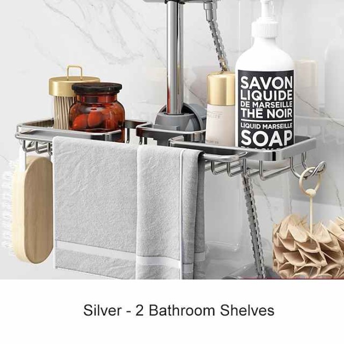 Shower Rack Space Aluminum Bathroom Shower Gel Rack Net Basket Toilet Storage Rack Lifting Shower Bar Tray