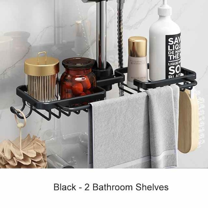 Shower Rack Space Aluminum Bathroom Shower Gel Rack Net Basket Toilet Storage Rack Lifting Shower Bar Tray