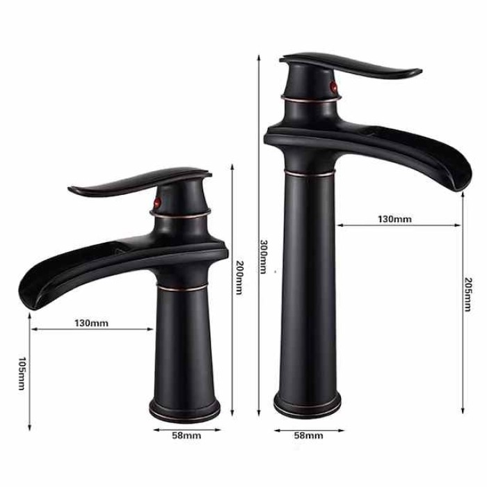 Bathroom Sink Faucet,Brass Waterfall Single Handle Two Holes Bath Taps(Tall or Short Body)