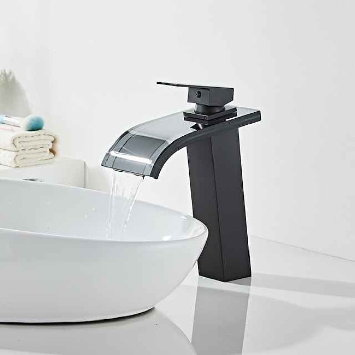 Bathroom Sink Faucet - Waterfall Brushed Centerset Single Handle One HoleBath Taps