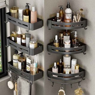 Black Bathroom Shelf Bathroom Non Perforated Toilet Toilet Washstand Shower Room Wall Hanging Storage Triangle Basket