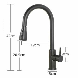 Kitchen Sink Mixer Faucet with Pull Out Spray, 360 Rotating Single Handle Pull Down Tap Brushed 304 Stainless Steel Deck Mounted Kitchen Vessel Taps