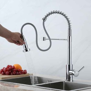 Kitchen Faucets 304 Stainless Steel Single Handle Single Lever Pull Down Sprayer Spring Kitchen Sink Faucet Brushed Nickel