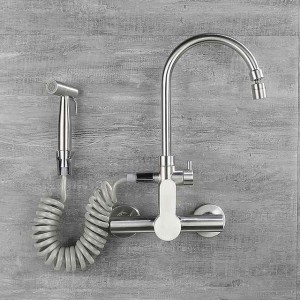 Kitchen Faucet with Bidet Single Handle Two Holes Stainless Steel Standard Spout Wall Mounted Modern Contemporary Kitchen Taps