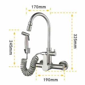 Kitchen Faucet with Bidet Single Handle Two Holes Stainless Steel Standard Spout Wall Mounted Modern Contemporary Kitchen Taps