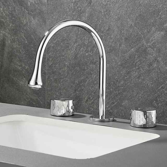 Bathroom Sink Faucet - Rotatable / Classic Electroplated Widespread Two Handles Three Holes Bath Taps