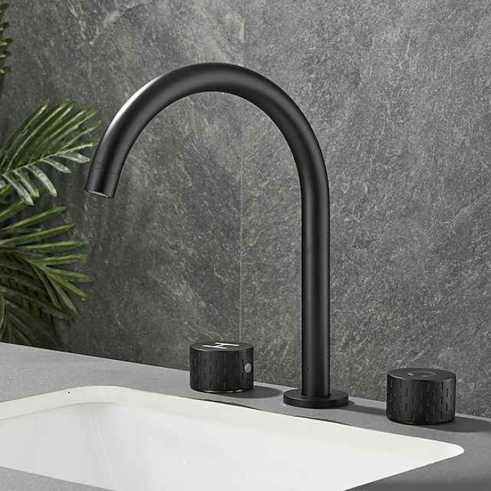 Bathroom Sink Faucet - Rotatable / Classic Electroplated Widespread Two Handles Three Holes Bath Taps